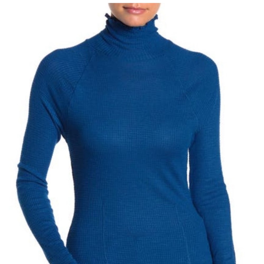 FREE PEOPLE Intimately Blue Turtleneck Lettuce Hem Thermal Top